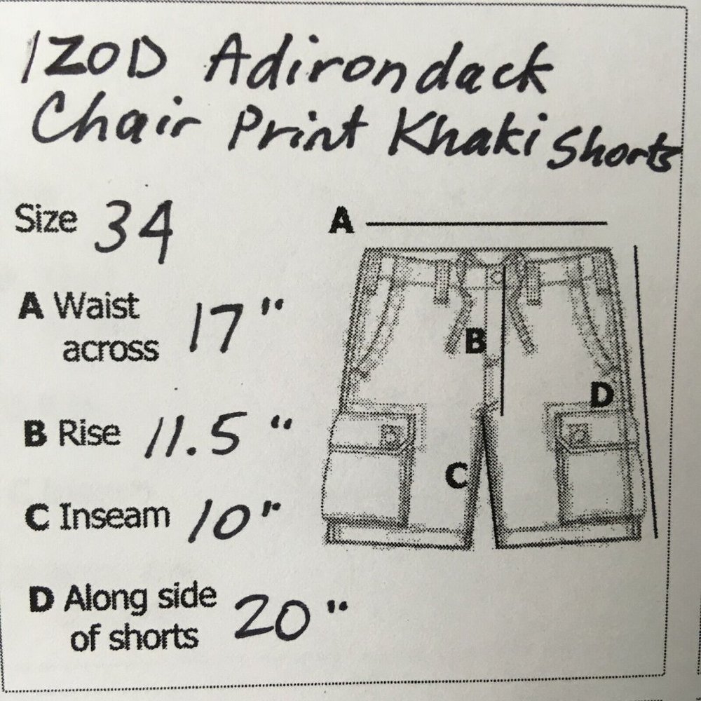 Izod Mens Shorts 34 Adirondack Chair All‎ Over Pattern Cotton Khaki Twill Casual - Picture 9 of 9